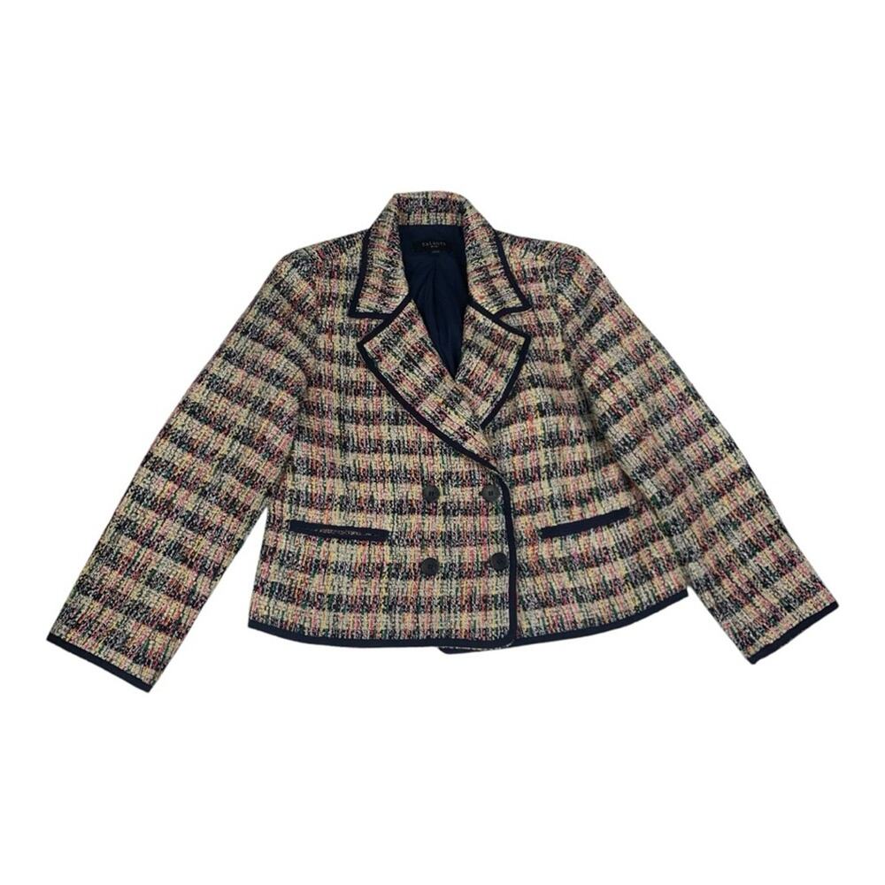 Talbots women's size 10 Petite tweed blazer button front multi colored business